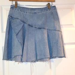 Free People Skirts | Free People Denim Cut Trim Mini Skirt | Color: Blue | Size: 4