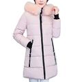 Women Long Cotton Padded Coat Faux Fur Hooded Winter Parka Down Lammy Jacket Ladies Warm Quilted Padded Lightweight Trench Outwear Long Sleeve Tops Cardigan Pink