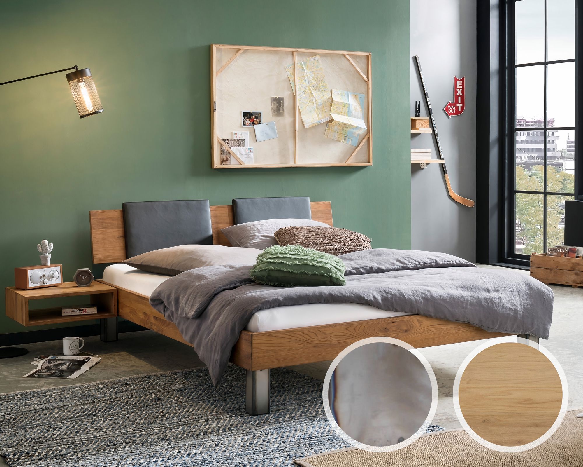 Hasena Pronto Massivholz-Bett Trento Roca/Pella 120x200 cm / Eiche bianco, gebürstet, geölt / 20 cm