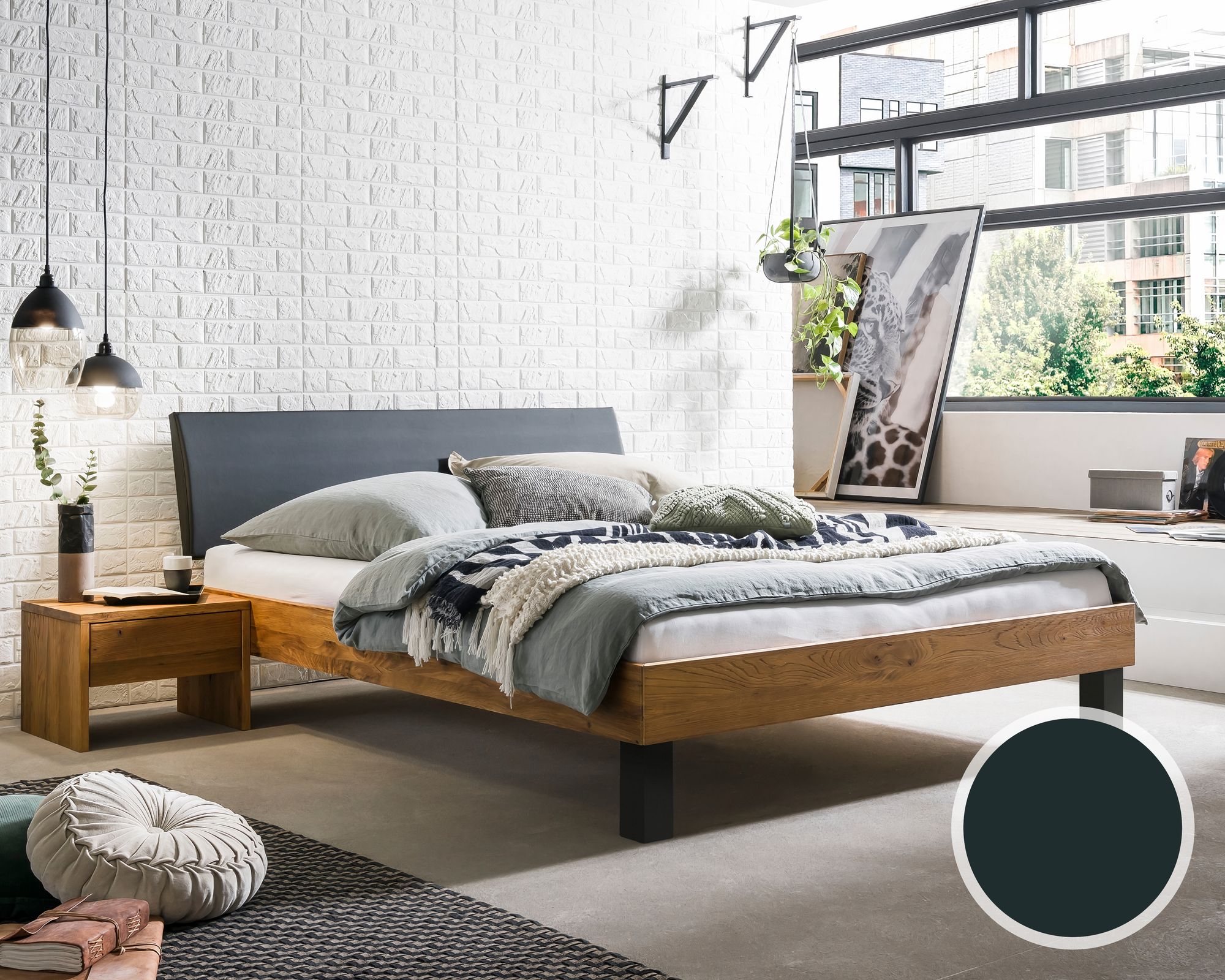 Hasena Pronto Massivholz-Bett Trento Roca/Lecco 120x200 cm / Nussbaum, geölt / 20 cm