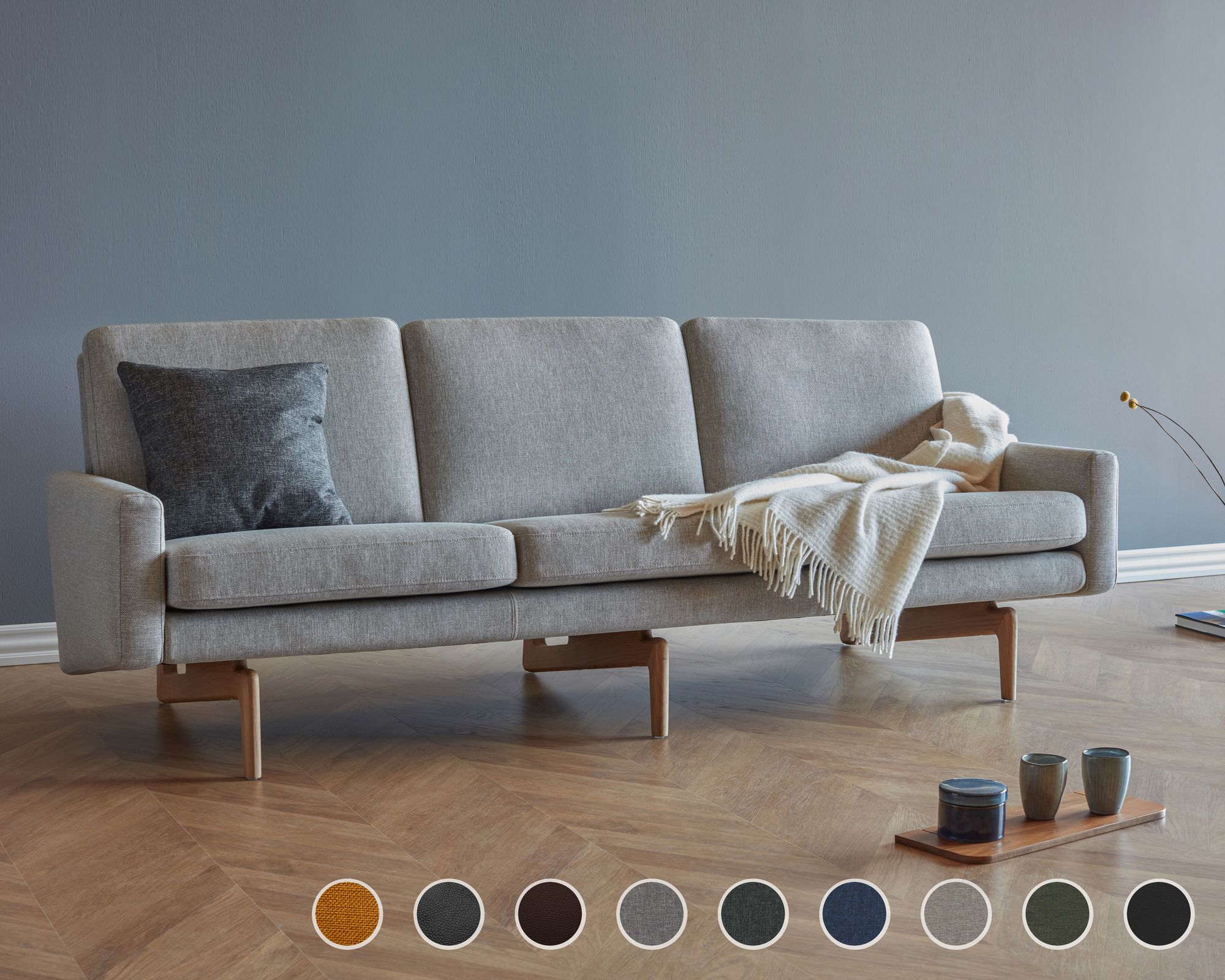 Kragelund »Egsmark« Couch K200 / 3-Sitzer / 216 x 76 x 76 cm / Echtleder 806 Grau