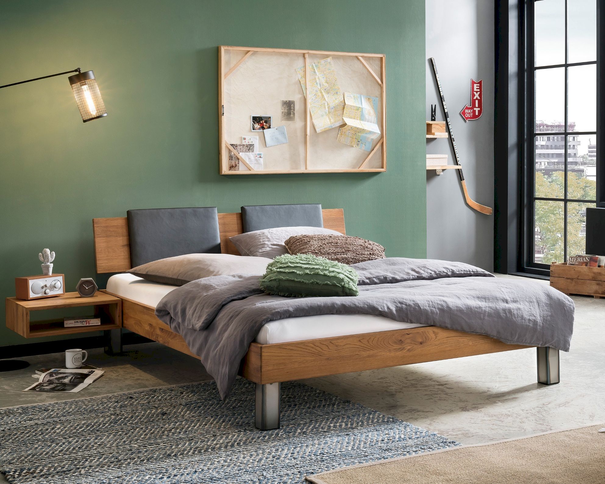 Hasena Pronto Massivholz-Bett Trento Roca/Pella 120x200 cm / Eiche bianco, gebürstet, geölt / 25 cm