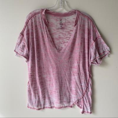 Free People Tops | Free People Red Burn Out Distressed Tee Size Xs | Color: Red | Size: Xs