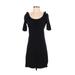 Ann Taylor Casual Dress Scoop Neck Short Sleeve: Black Solid Dresses - Women's Size X-Small Petite