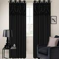RING TOP FULLY LINED PAIR EYELET CURTAINS BAROQUE DAMASK RED BLACK (Black, 80" Width x 72" Drop)
