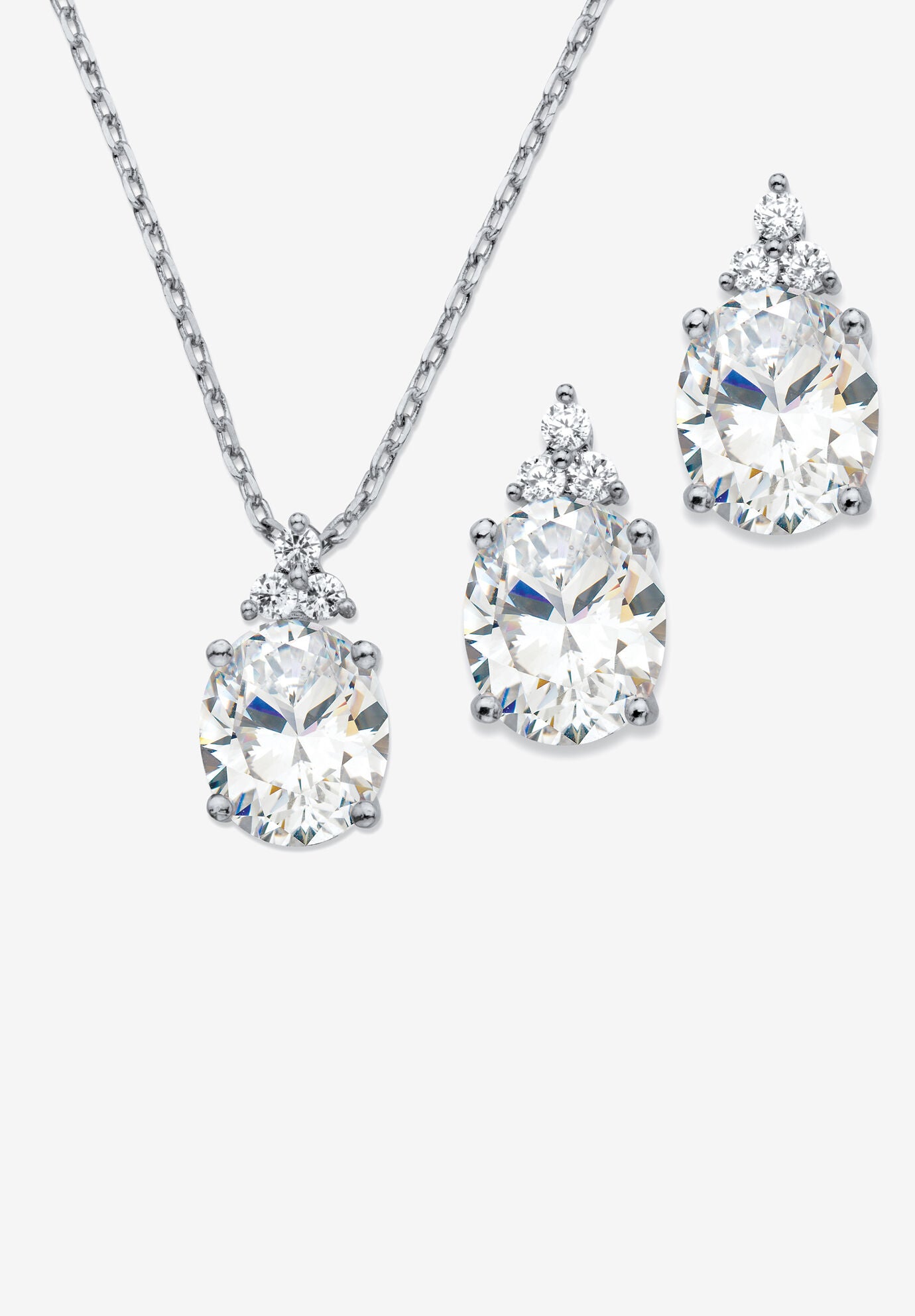Women's Platinum-Plated Oval Cubic Zirconia Set by PalmBeach Jewelry in Cubic Zirconia