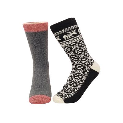 Plus Size Women's 2 Pr Super Soft Polyester Thermal Insulated Socks by GaaHuu in Black Moose Grey (Size OS (6-10.5))
