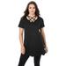 Plus Size Women's Lattice-Neck Short Sleeve Ultimate Tunic by Roaman's in Black (Size 12)