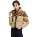 Orolay Women's Short Winter Down Coat Leopard Print Jacket Beige L