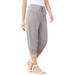 Plus Size Women's Drawstring Soft Knit Capri Pant by Roaman's in Medium Heather Grey (Size 2X)