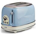 Ariete 0155/15 Retro Style 2 Slice Toaster, 6 Browning Levels and Removable Crumb Tray, 3 Functions Including Cancel, Defrost and Reheat, Non-Slip Feet, Vintage Design, Blue