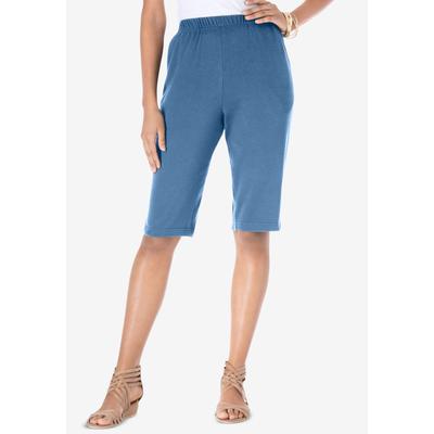 Plus Size Women's Plus Size Soft Knit Pull-on Bermuda Short by Roaman's in Dusty Indigo (Size 3X) Pull On Elastic Waist