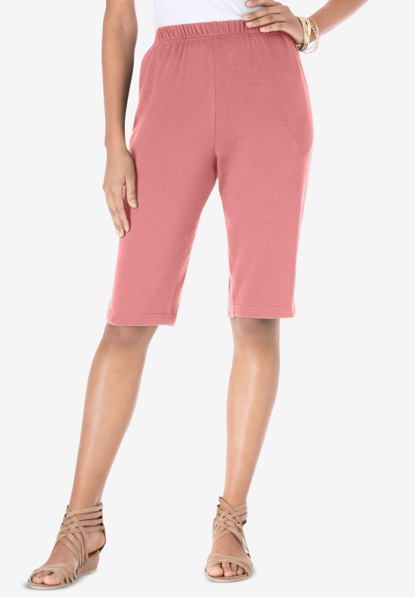 Plus Size Women's Plus Size Soft Knit Pull-on Bermuda Short by Roaman's in Desert Rose (Size L) Pull On Elastic Waist