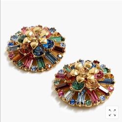 J. Crew Jewelry | J.Crew Floral Crystal Stud Earring | Color: Gold/Green | Size: Os