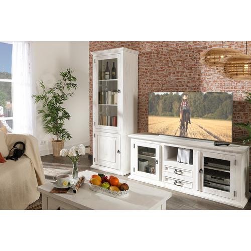 Vitrine links - 1 Glas-, 1 Holztür
