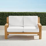 Calhoun Loveseat with Cushions in Natural Teak - Sailcloth Salt, Standard - Frontgate