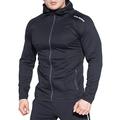 BROKIG Mens Gym Zip Hoodie Running Fitness Hooded Sweatshirt Zipper Pockets (XL, Black)