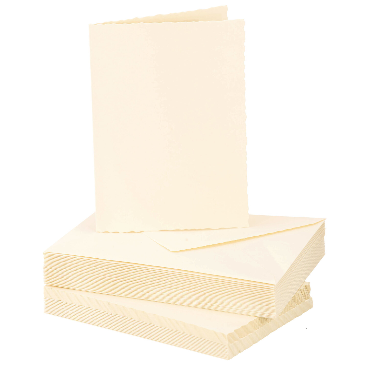 Cartes bords parchemin et enveloppes, crème, A6/C6, 25 pièces
