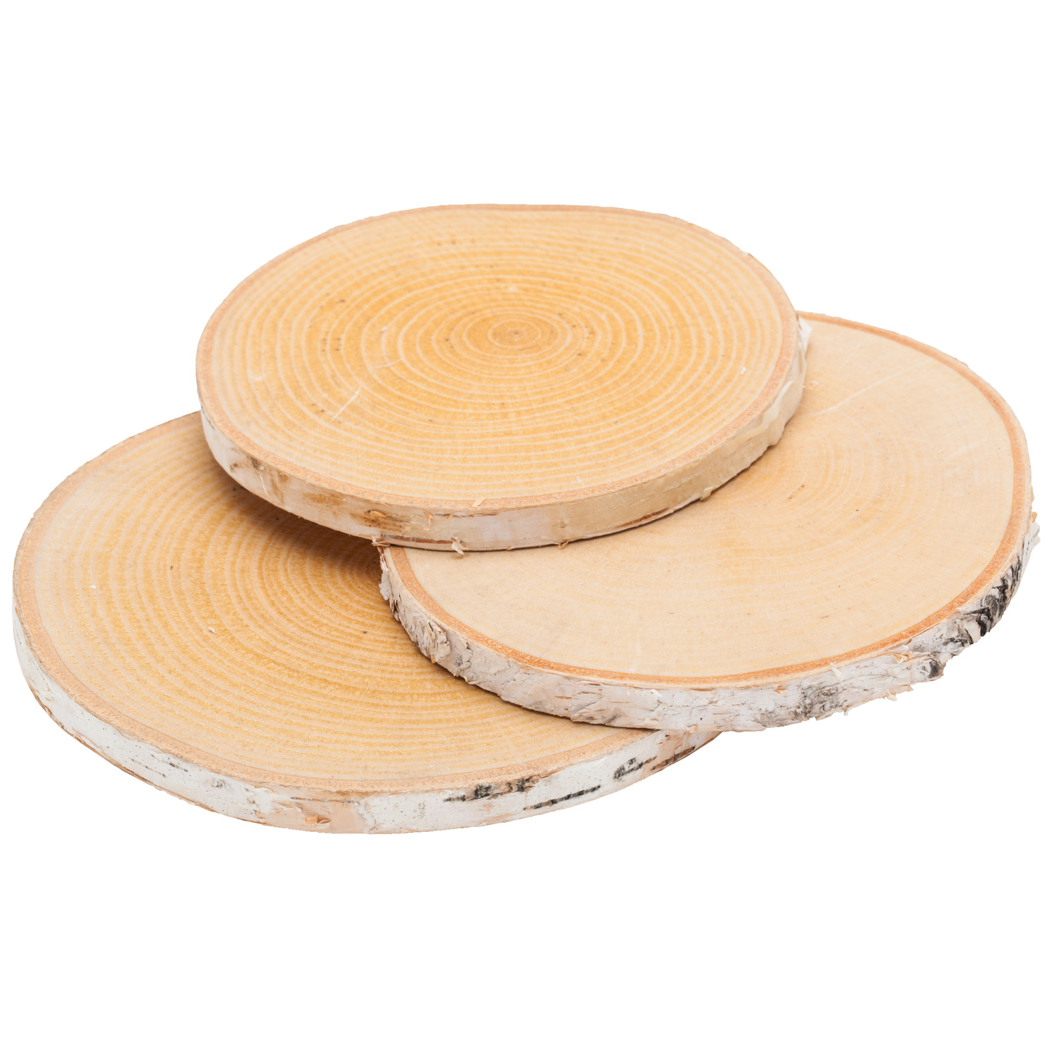 Rondelles en bois de bouleau véritable, 14 -18 cm Ø, 3 pièces