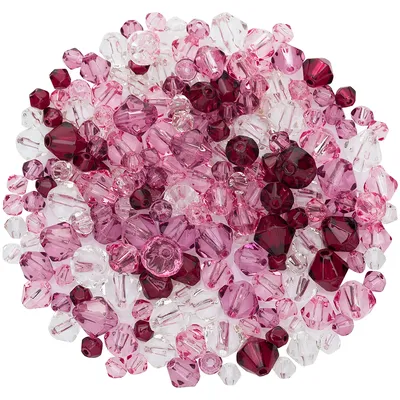 Perles en verre à facettes, violet/rose/transparent, 4–8 mm Ø, 50 g