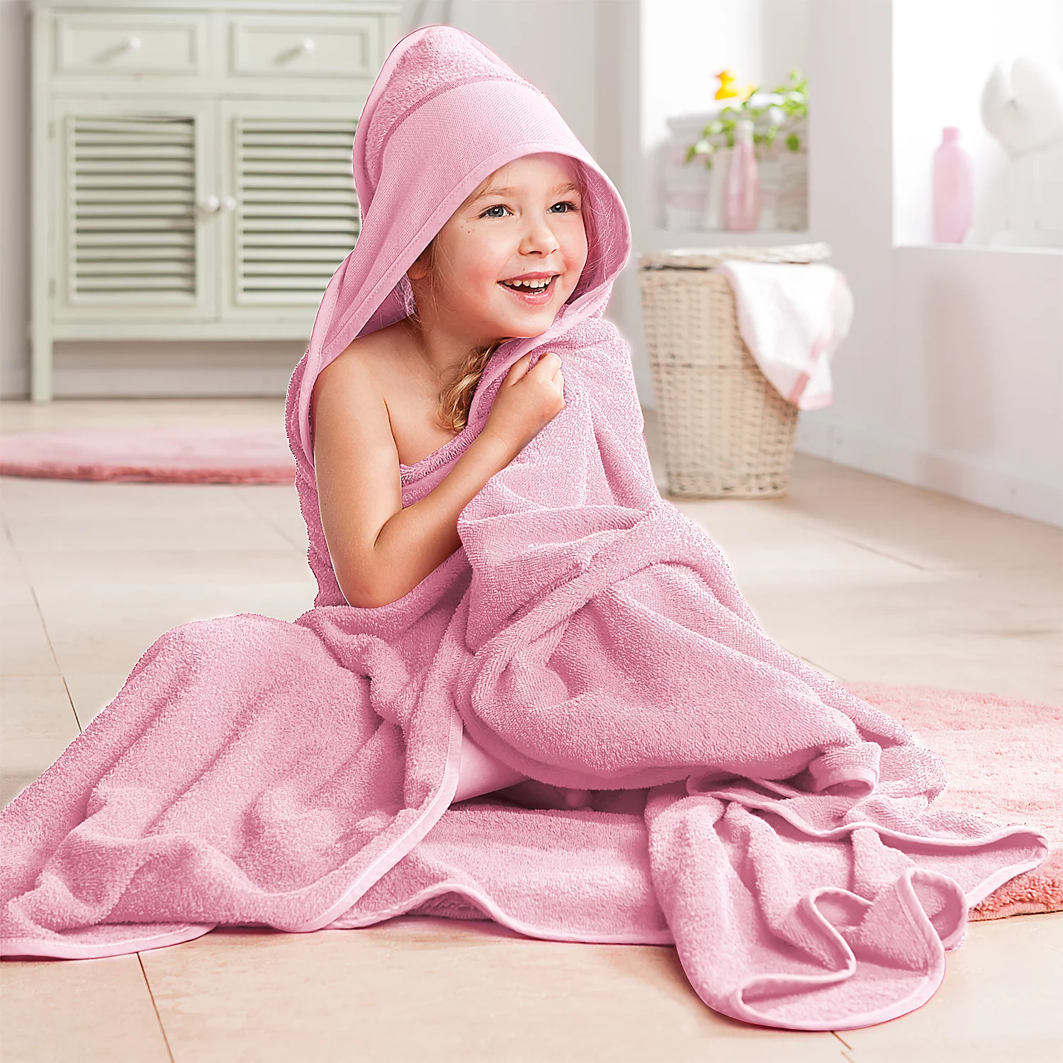 buttinette Cape de bain, rose, 140 x 140 cm