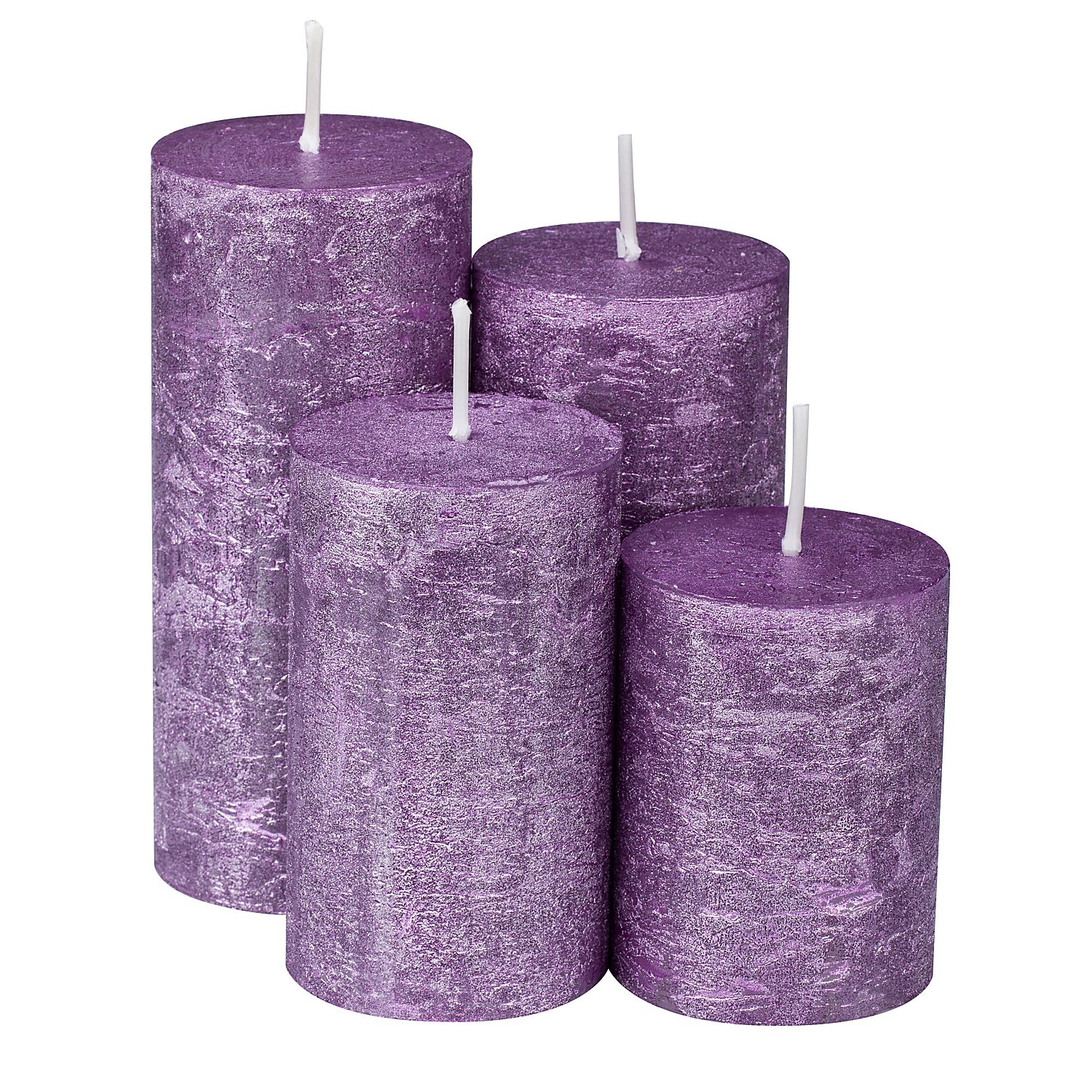Bougies rustiques, violet métallisé, 4 pièces