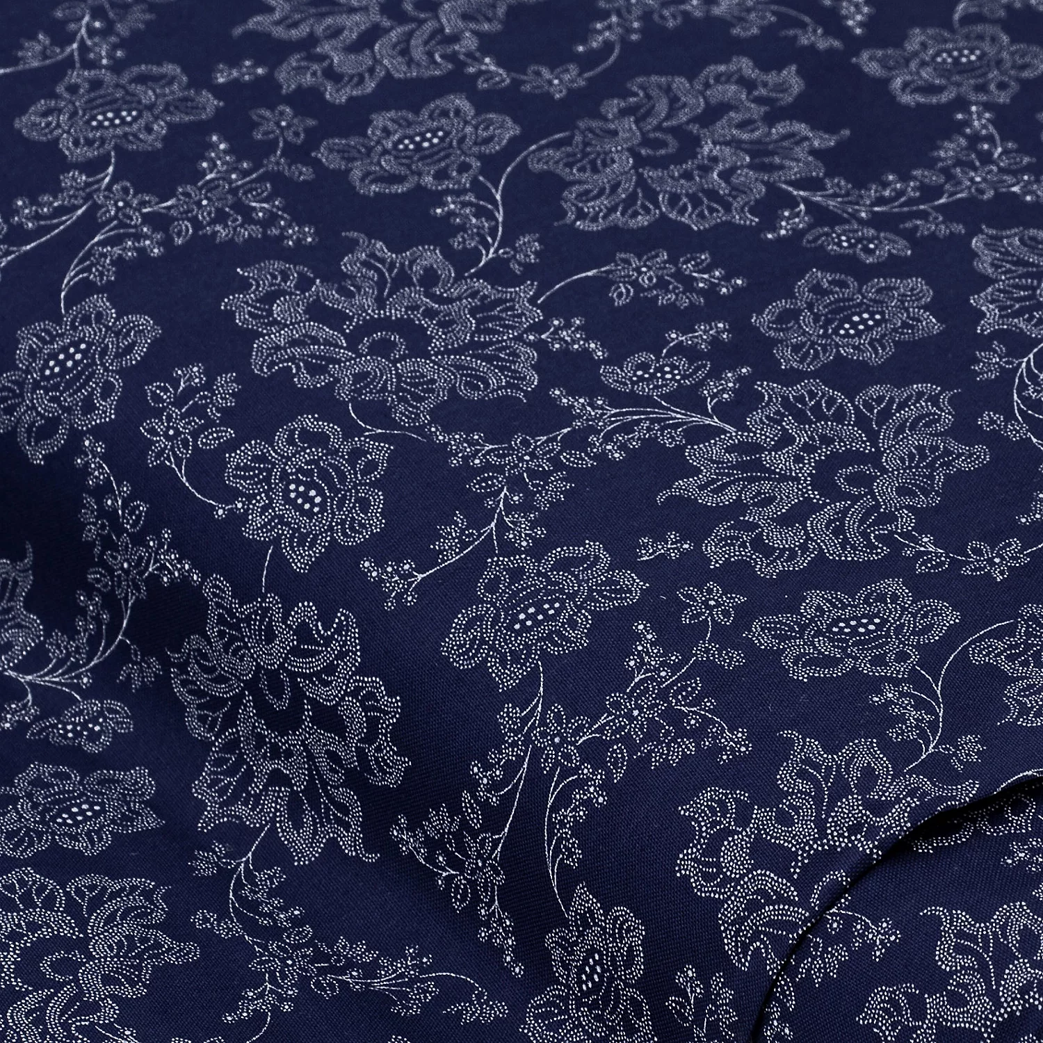 Tissu coton "fleurs", bleu/blanc