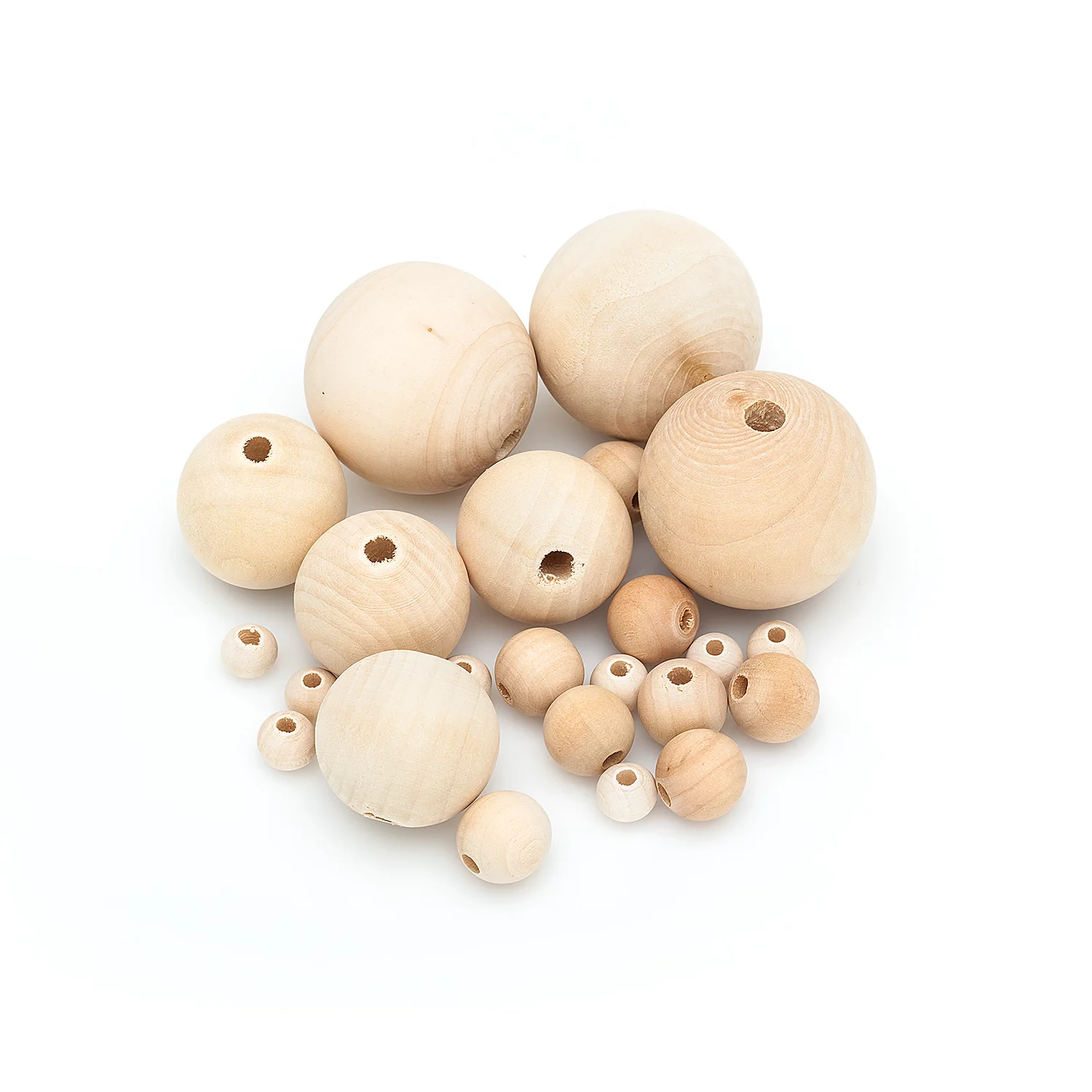 Boules en bois, 10–40 mm Ø, 24 boules