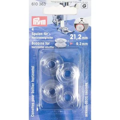 Prym Canettes pour machine à coudre à boîtier horizontal, 21,2 mm Ø, hauteur : 9,2 mm, 4 pièces