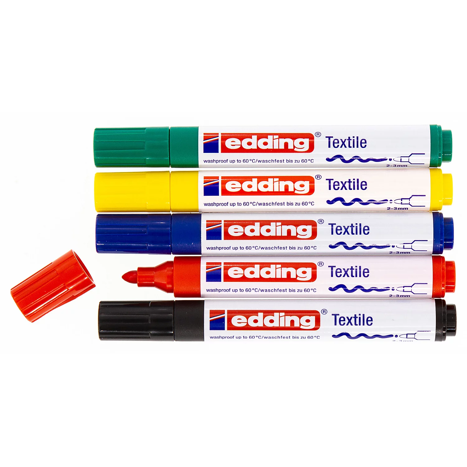 edding Marqueurs pour textiles, couleurs primaires, 5 marqueurs