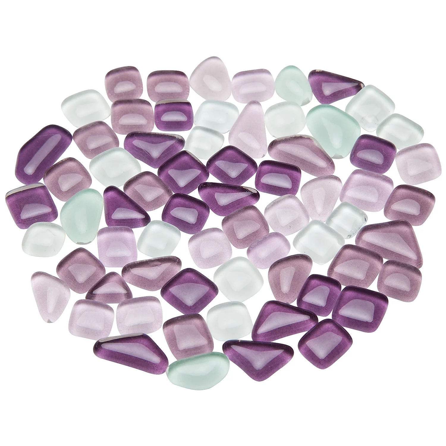 Tesselles en verre doux, tons violet, forme polygonale, 10 - 20 mm, 200 g