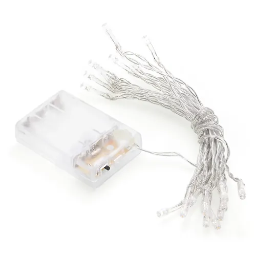 Guirlande lumineuse avec compartiment à piles et minuterie, 20 ampoules, transparent