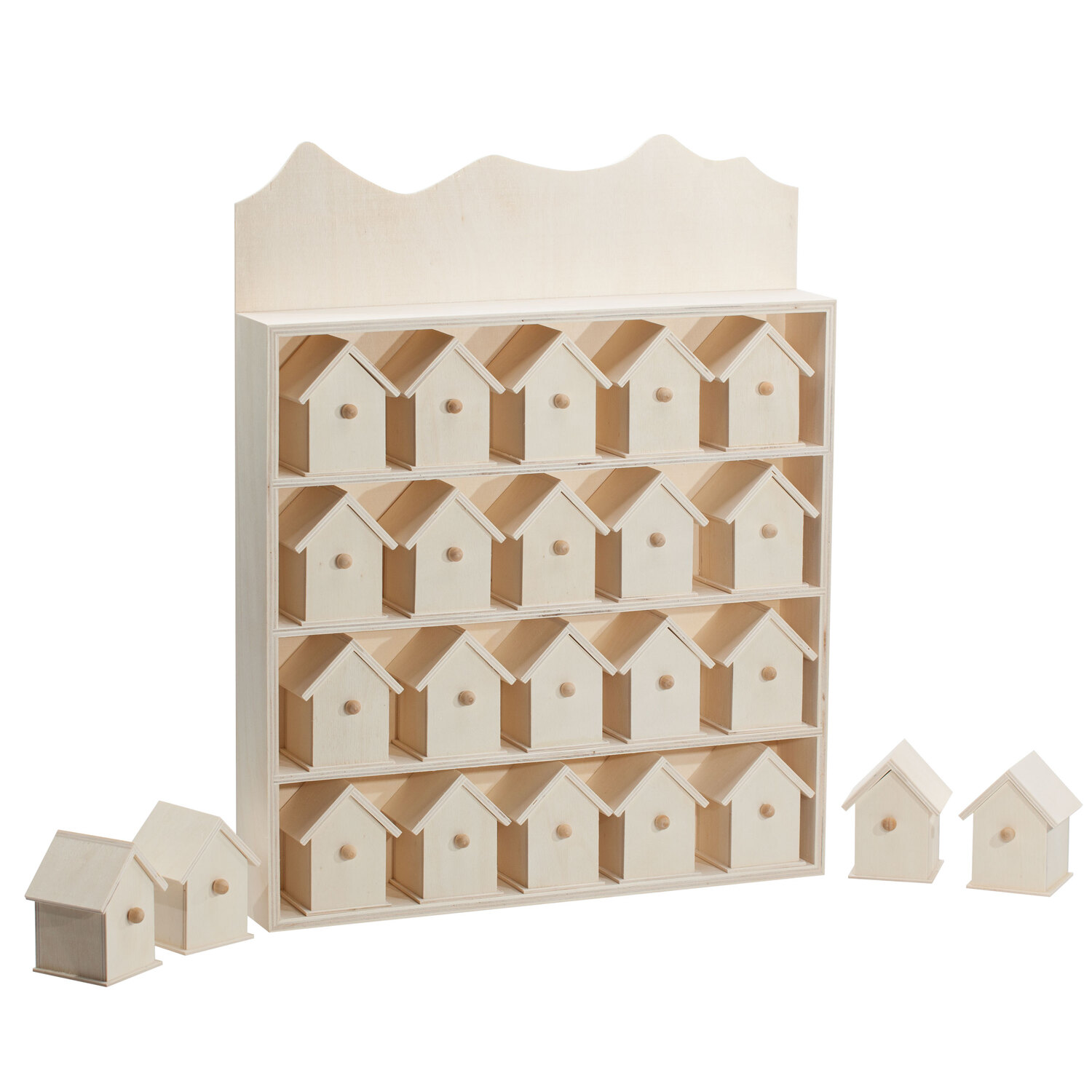 Calendrier de l'Avent "maisons" en bois, 40 x 32 cm