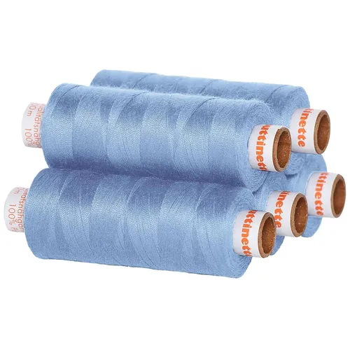 buttinette Fil à coudre universel, grosseur : 100, lot de 5 bobines, bleu glacé