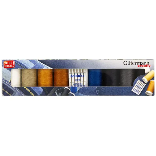 Gütermann Kit de fils à coudre ""denim"", 8x 100 m, avec 5 aiguilles pour jeans