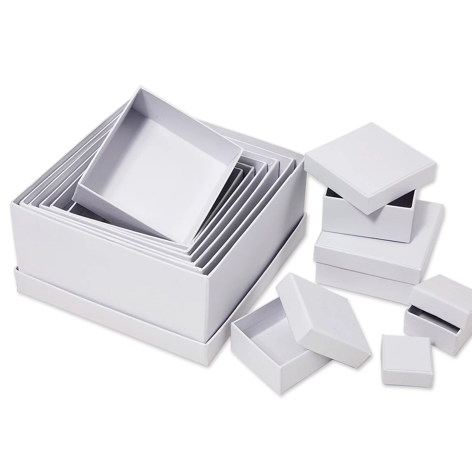 Pappschachteln Quadrat, 3–14 cm, 12 Stück