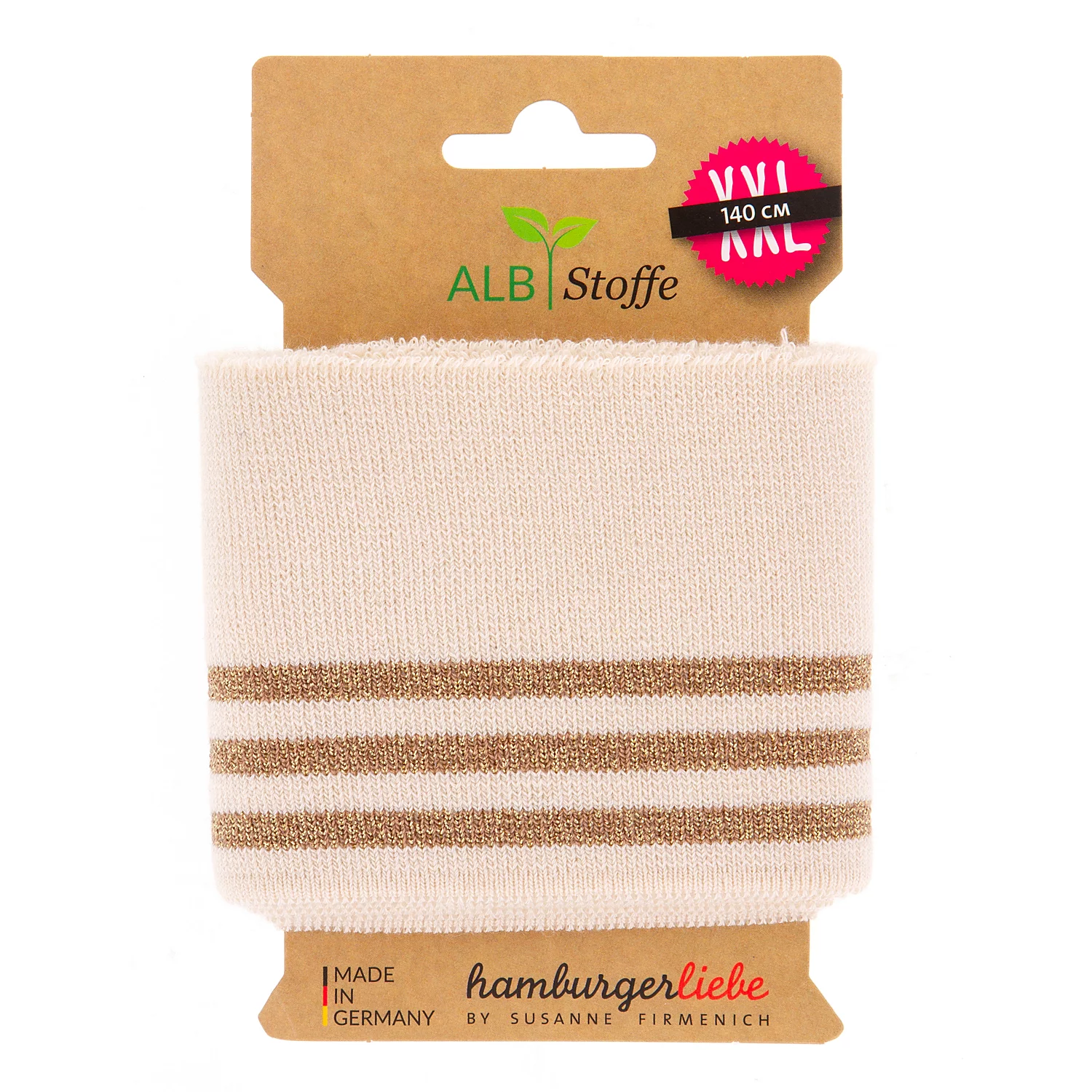 Albstoffe Bio-Strickbündchen Cuff Me Glam mit Glitzer, ecru/gold, 1,4 m Image