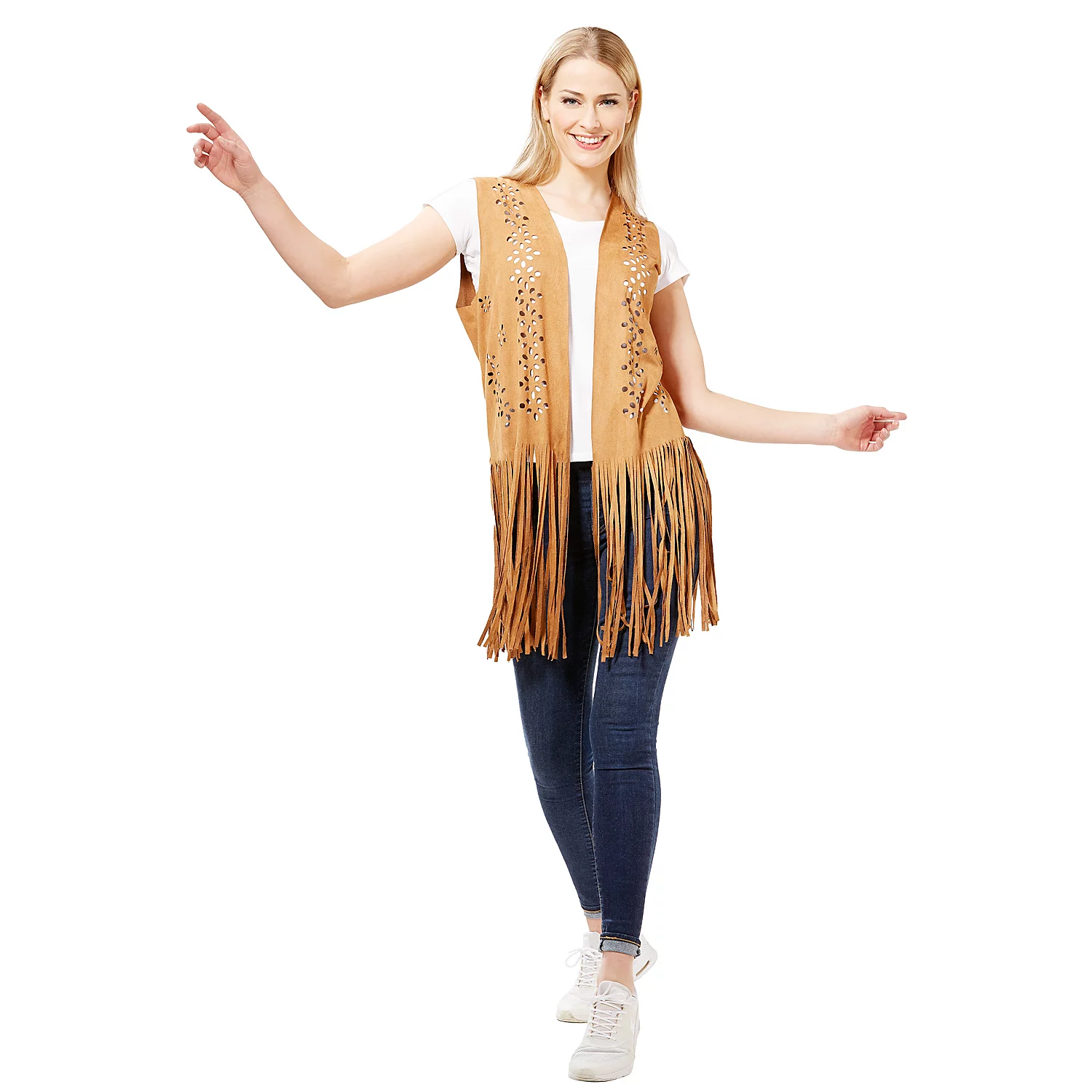Gilet à franges "hippie", marron