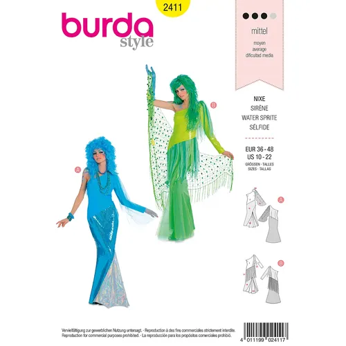 burda Schnitt 2411 Nixe & Meerjungfrau