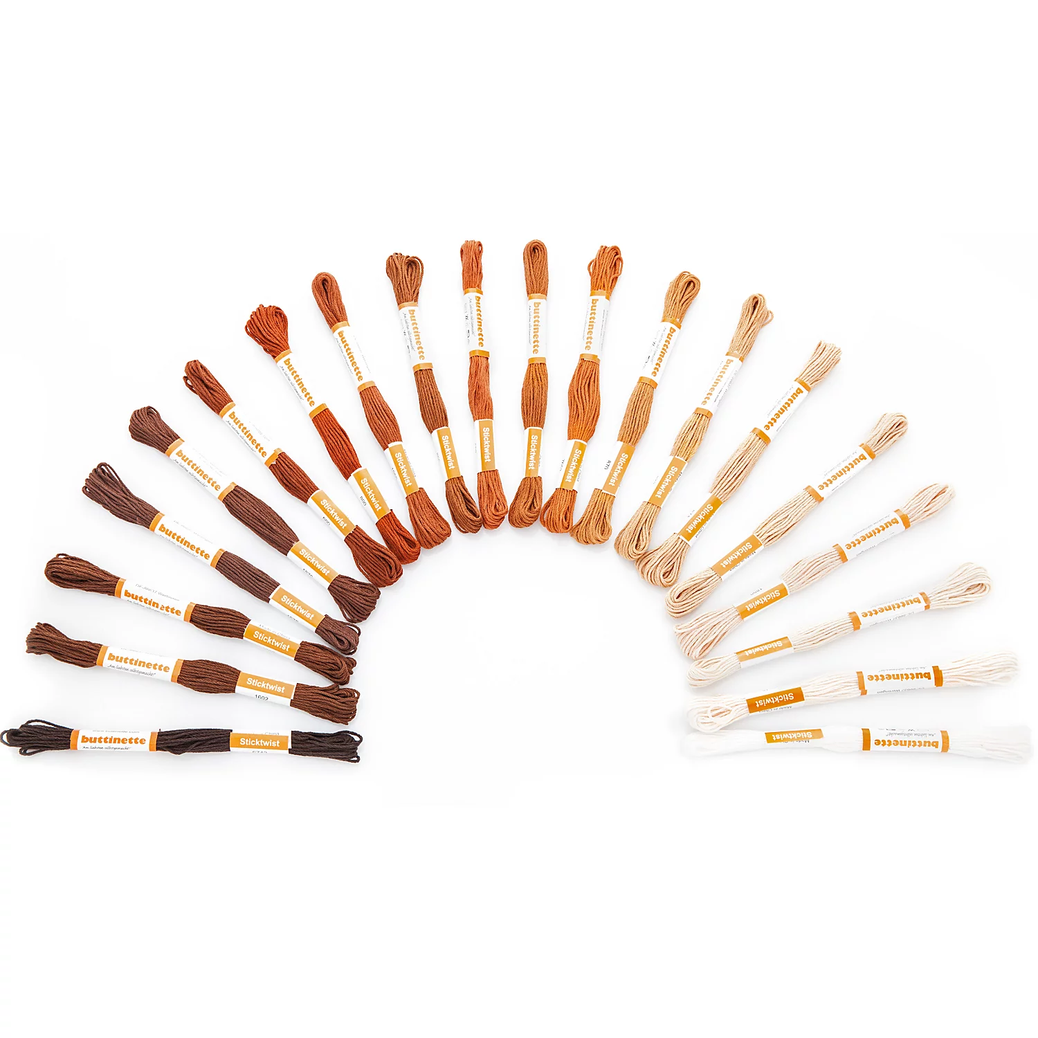 buttinette Qualitäts-Sticktwist Braun, Inhalt: 20 Strängchen à 8 m