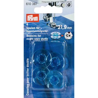 Prym Nähmaschinenspulen für Doppel-Umlaufgreifer, Ø 21,9 mm, Höhe: 9 mm, Inhalt: 4 Stück