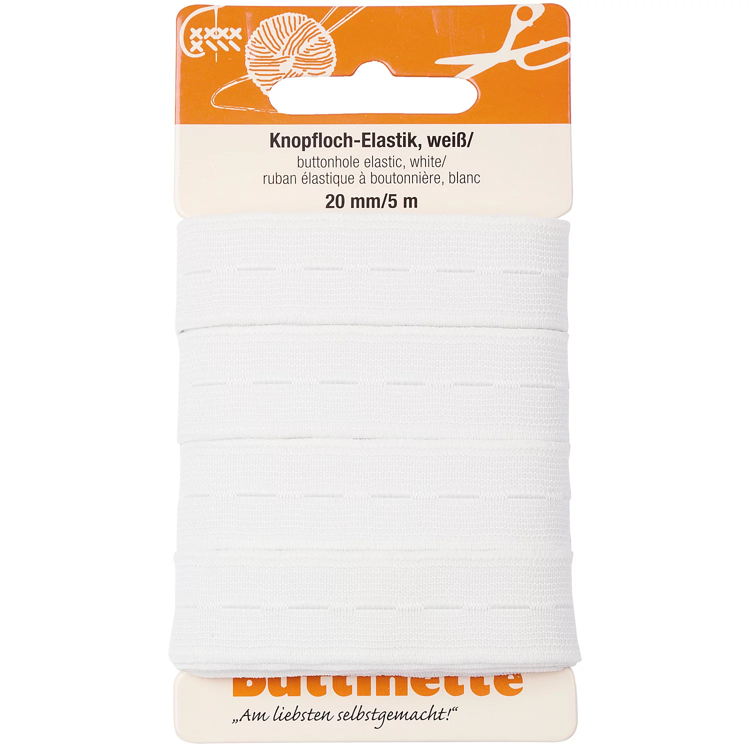 buttinette Gummiband Knopfloch-Elastik, weiß, Breite: 20 mm, Länge: 5 m Image