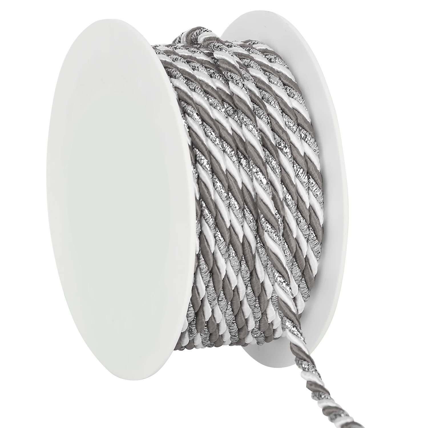 Cordelette, blanc/gris/argenté, 4 mm, 10 m