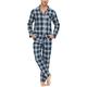 JINSHI Men's Pyjamas Set Button Front Long Sleeve Nightwear Pyjama Top & Bottoms Cotton Check Tartan Sleepwear Lounge Wear Set JS56 Size S