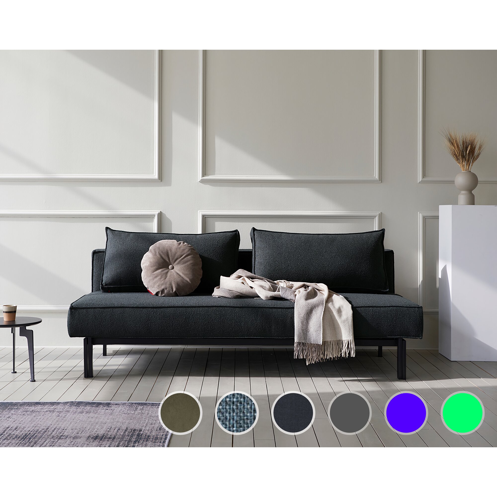 Innovation »SLY« Klappsofa 525 Mixed Dance Light Blue / Matt Schwarz