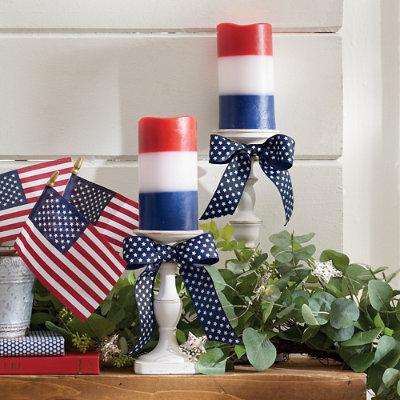 Red, White And Blue Blocked Candle - Grandin Road