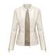 HONGBI Women's Stand-up Collar PU Leather Jacket Classic Vintage Biker Jacket Zip Up Motorcycle Jacket Short Jacket Leather Coat Ladies Slim Fit Faux Leather Jackets for Spring Autumn L White