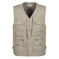 Men's Cotton Waistcoat Jacket Multi Pocket Vest Outdoor Fishing Camping Outerwear Sleeveless Hiking Gilet grey-5XL