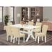 Winston Porter Copemish 6 - Person Rubberwood Solid Wood Dining Set Wood/Upholstered in Brown/Green/White | 30" H x 60" L x 36" W | Wayfair