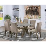 Winston Porter Colo 7 - Piece Rubberwood Solid Wood Dining Set Wood/Upholstered in Gray/Brown | Wayfair 5DBC708DD79743CD8A205D1AB4E107BC